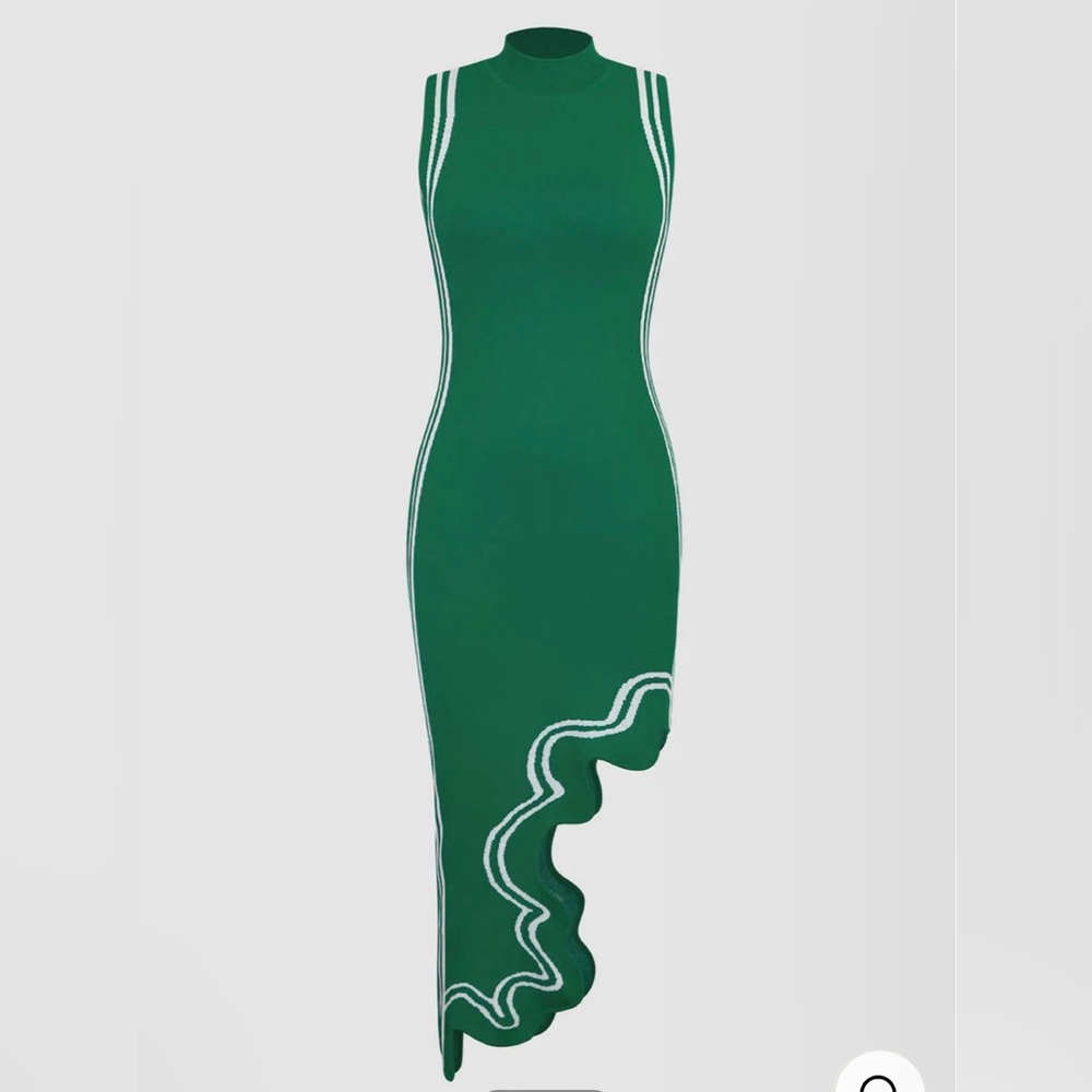 Micas Scallop Asymmetric knitted mini dress